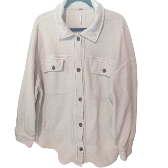 Free People Ruby Jacket White Button-Up Shacket Oversized Distressed Large - Picture 2 of 11